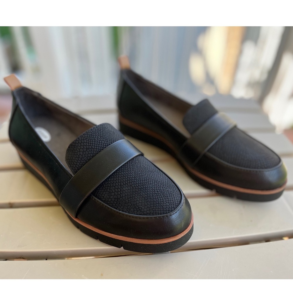 Dr. Scholls Webster Black Wedge Loafers Womens 6.5 Wide Platform Slip On Shoes